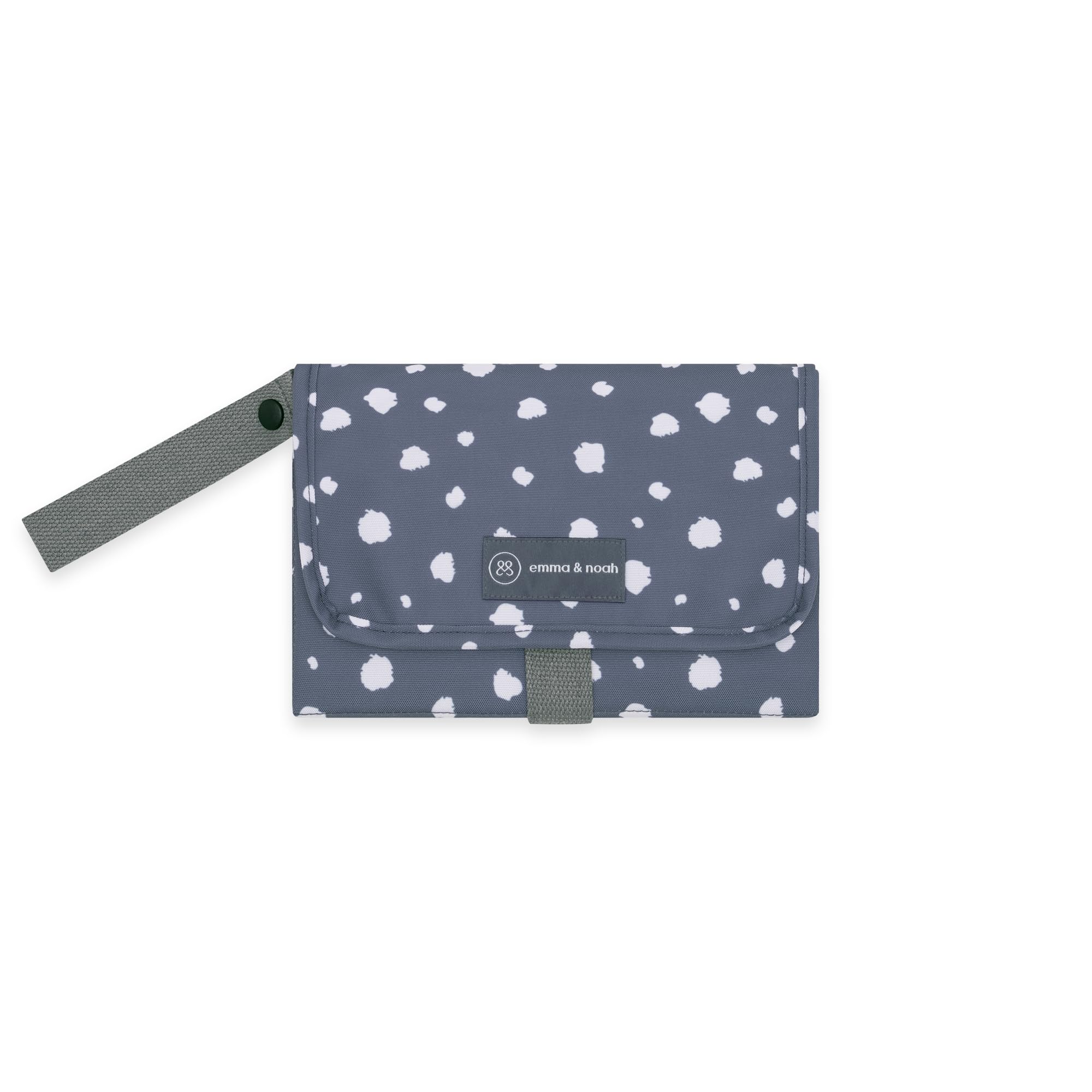 emma & noah Wickelunterlage für Unterwegs, 82x52 cm (gefaltet 25x18 cm), Abwaschbar, Wickeltasche mit Windeltasche für den Kinderwagen, Organizer für Windeln und Feuchttücher (Punkte Blau)