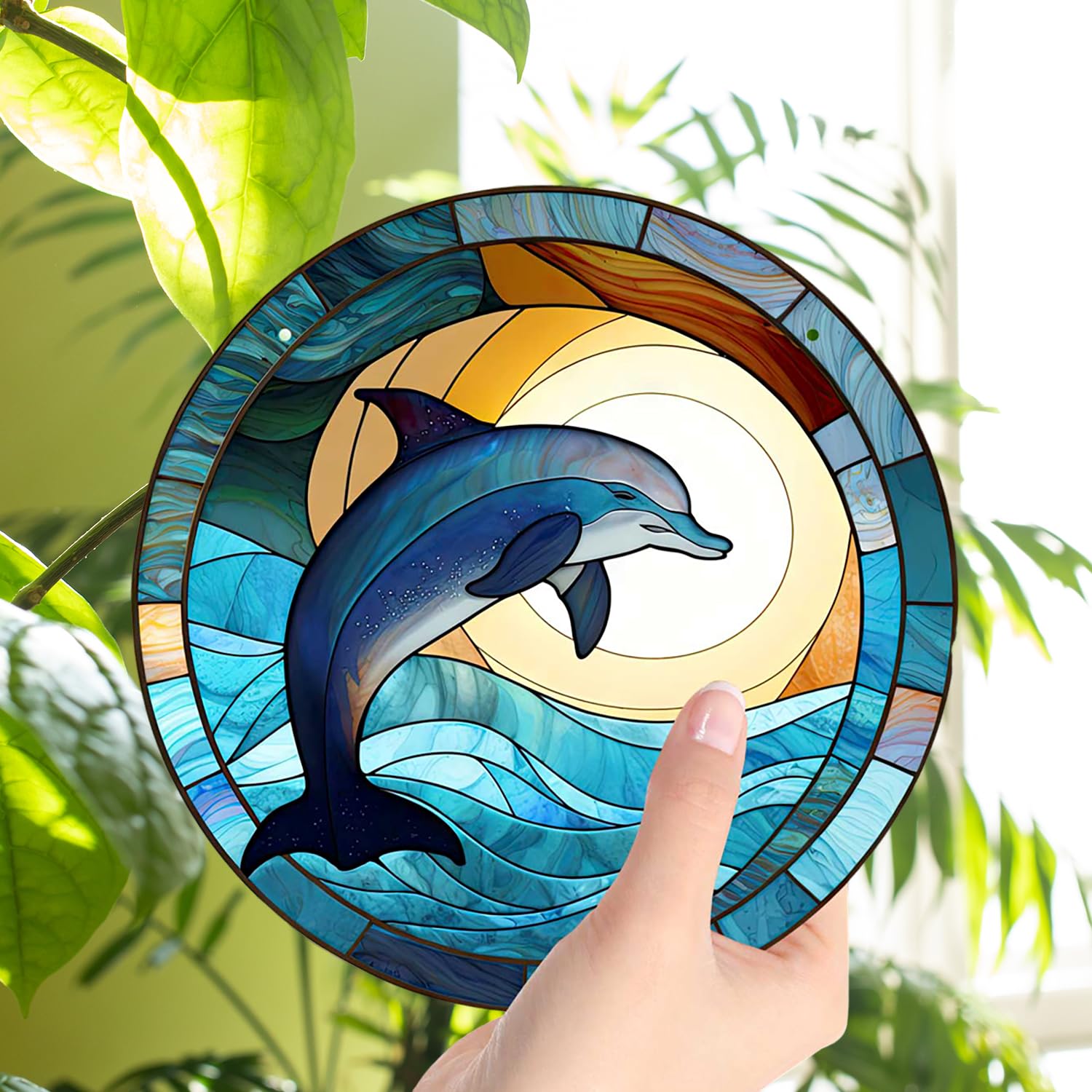 30 cm große Acryl-Buntglas-Fensterdekoration, groß, Buntglas-Fensterbehänge-Kits, Delfin, bunte Sonnenfänger, Innenfenster, Fenster, Gedenkstätte, Türdekoration, Wandkunst-Dekoration