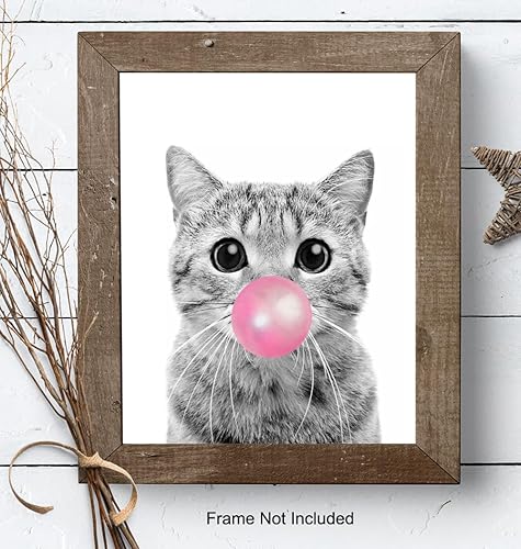Vista 8 de Tabby cat Wall Art 11x14 - Cute Cat Nursery Wall Decor for Girls Bedroom, Kids Room - Pink Girly Kitty, PussyCat, Kitten Art - Kitten Lover Gifts