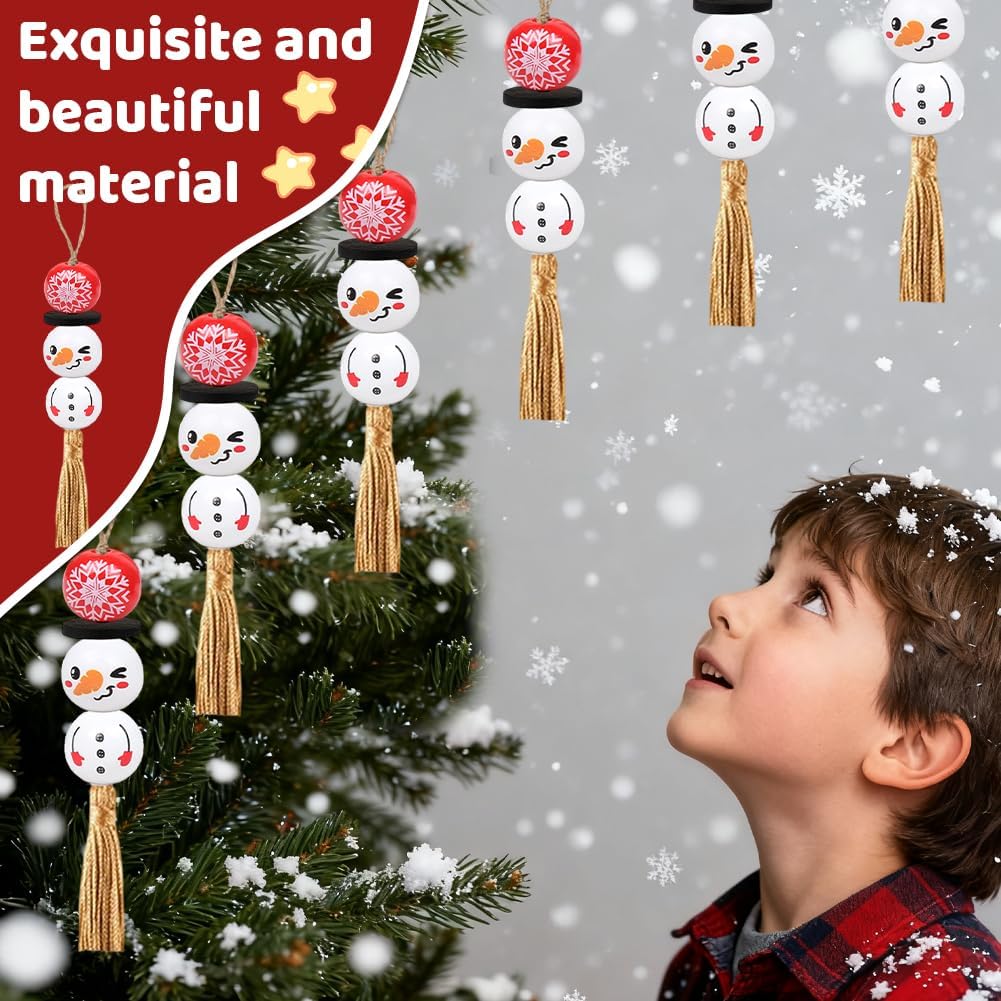 BOFUNX 120PCS PERLINE di Pupazzo di Neve Perline in Legno Natale Perli