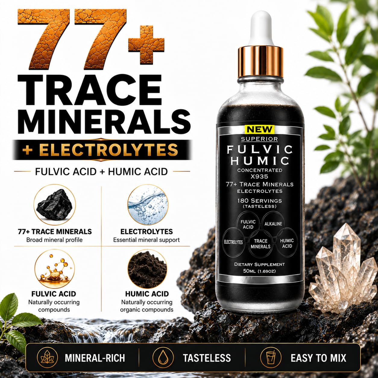 Fulvic Humic Mineral Blend Drops – 77+ Trace Minerals & Electrolytes — Amazon image 6