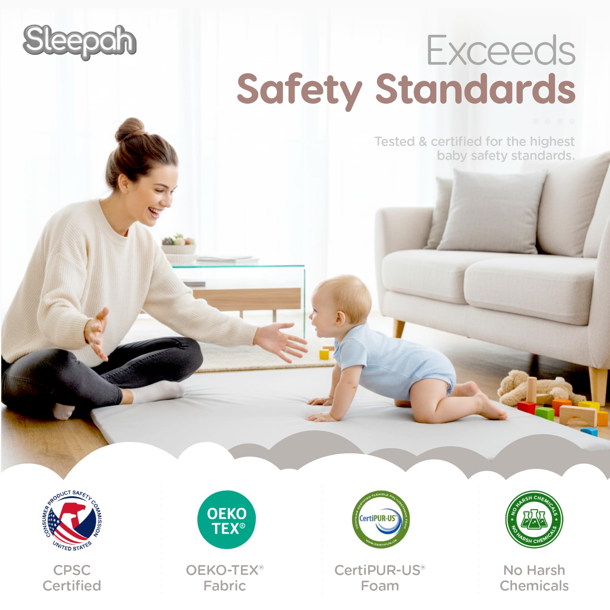 Baby-Spielmatte für den Boden, 127 x 127 cm, wasserdicht, veganes Leder, Bauchzeitmatte, leicht zu reinigen, mit abnehmbarem Bezug, Schaumstoff-Unterstützung mit rutschfester Unterseite, für