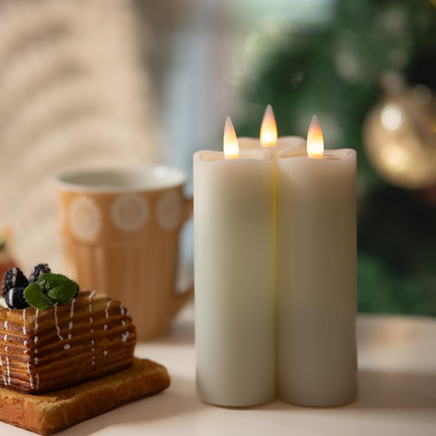 Flameless Candles Flickering with Remote Timer, Battery Operated LED Candles Up to 400 Hours, 3D Moving Flame Real Wax, Set of 3, 2‘’x6‘’ (Ivory, 2inx6in)