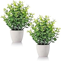 FAVOWREATH 2 Pack Ceramic Mini Fake Plants - Realistic Artificial Potted Greenery for Home Office Table Bathroom Decor