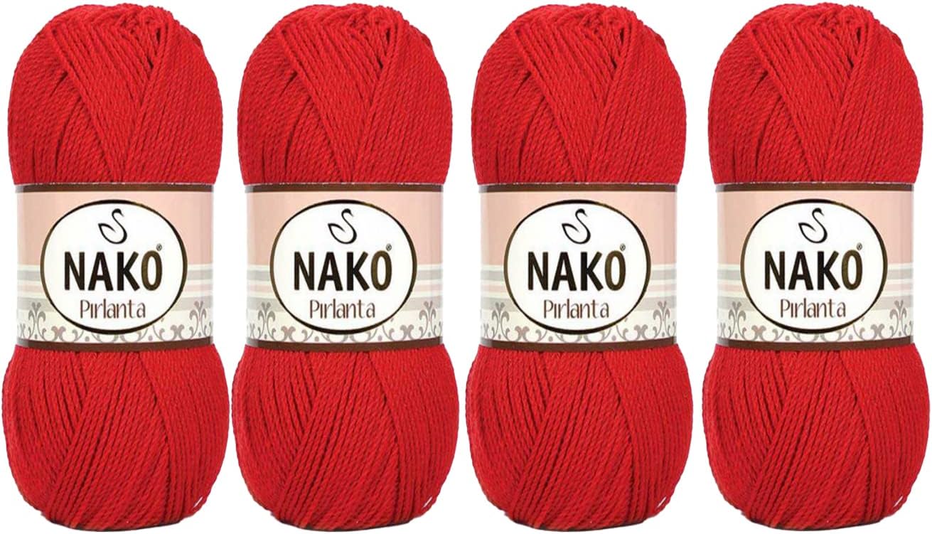 4Pack Nako Pirlanta Knitting Rope Each Skein(Ball) 3.53 Oz (100g) Amigurumi, Or Baby Yarn (Poppy 6741)