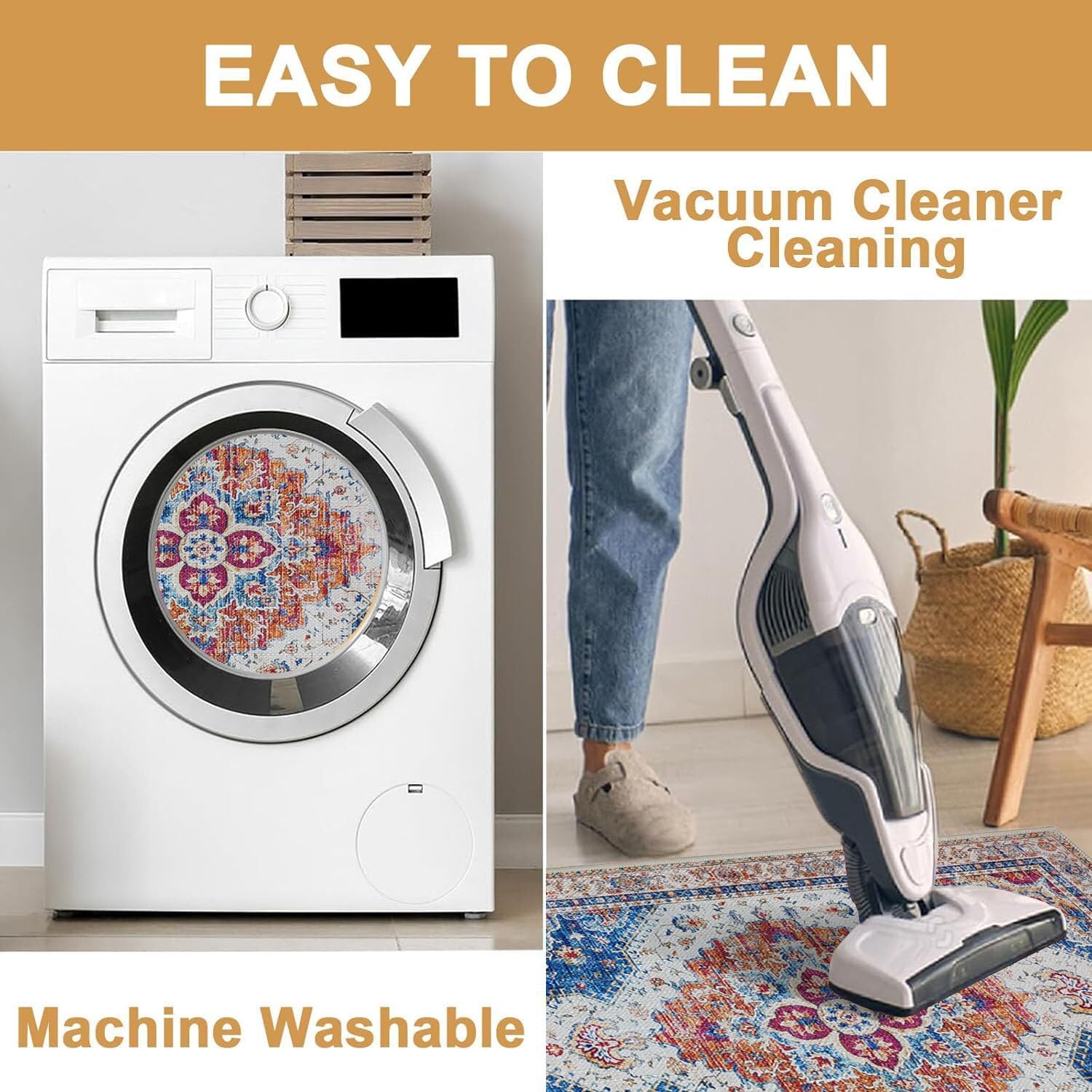 Boho Kitchen Mat Set of 2, Non Slip Blue Kitchen Rug for Floor,Vintage Farmhouse Outdoor Doormats Linen Runner Rug Washable Standing Mats for Entryway,Laundry,Office,Hallway 17”x30“+17'' x47'' - Image 5