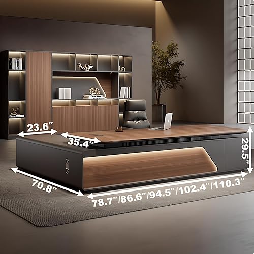 Miniatura 2 de Escritorio ejecutivo con cajones: moderno escritorio ejecutivo en forma de L con luces, toma de corriente integrada, escritorio de oficina en casa