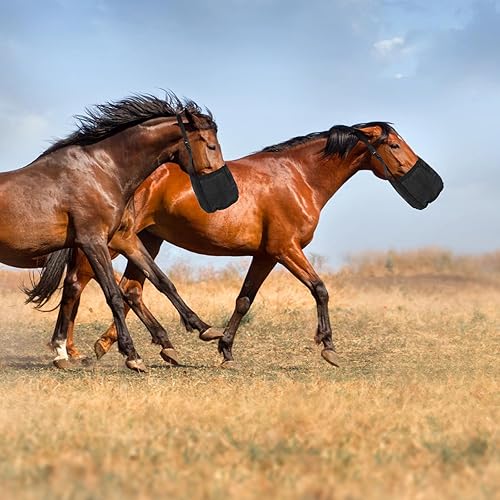 2 Pcs Heavy Duty Mesh Hay Bags for Horses with Adjustable Neck Strap & Comfort Padding - Leak-Proof Horse Feed Bag for Indoor/Outdoor Grain Feeding, Durable Nose Pad Design for Safe Grazing