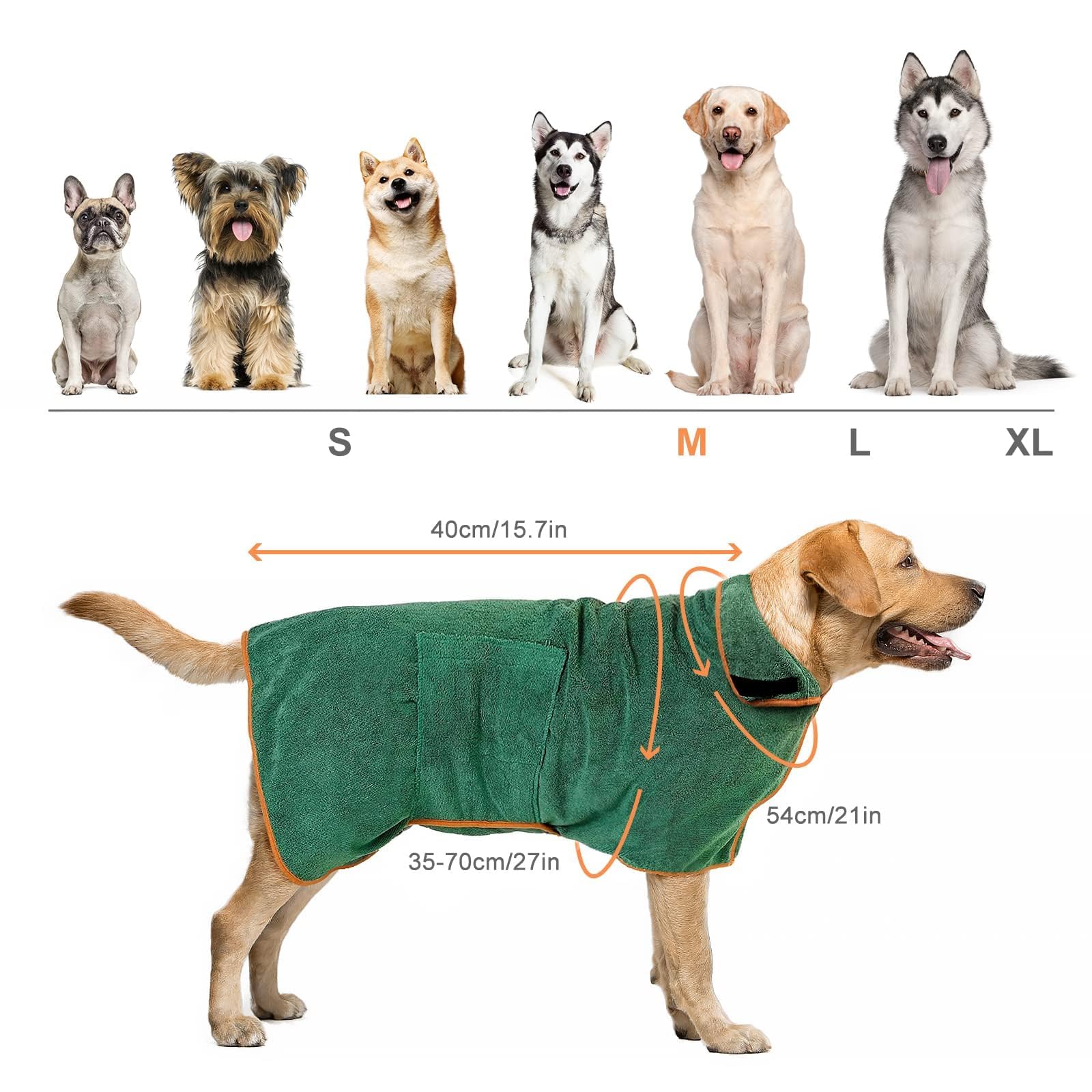 Accappatoio per Cani in Microfibra, Super Assorbente, Accappatoio per Cani con Fibbia Adesiva Regolabile per Animali Domestici per Dopo Bagno, in Spiaggia o Dopo la Pioggia (M)