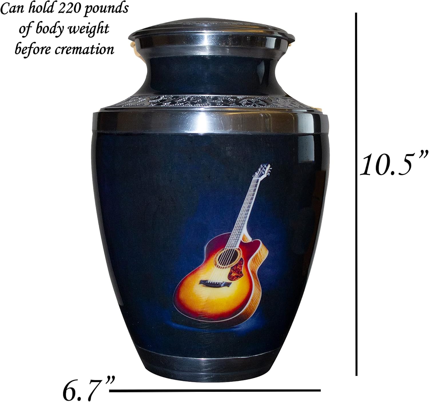 Music Lovers Cremation Urn, Large and Keepsake Sizes with Velvet Bags, Guitar Funeral Urn with Personalization (Large)