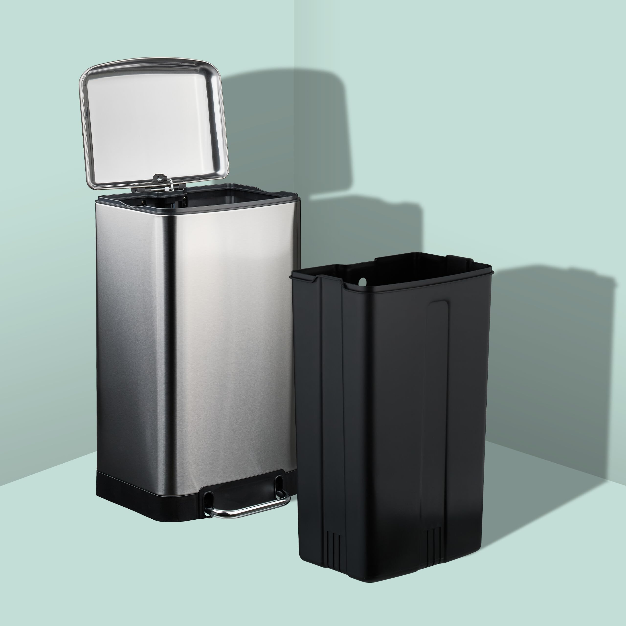 Relaxdays Cubo de Basura Cocina, 30 L, Antihuellas, Papelera Interior Extraíble, Pedal, Bolsas, Acero Inoxidable, Plata