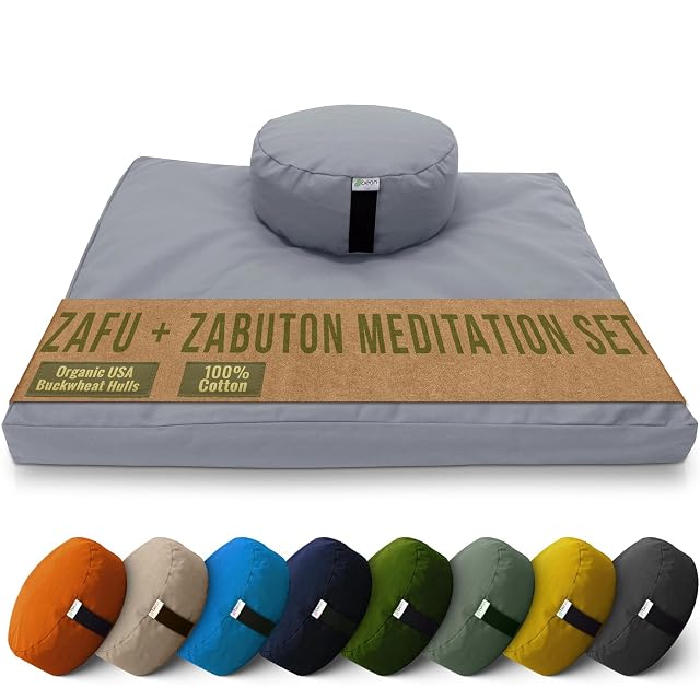 Bean Products Meditation Cushion Mat Set - Zafu Floor Pillow Organic Buckwheat Pillow Cotton Filled Zabuton Prayer Pad
