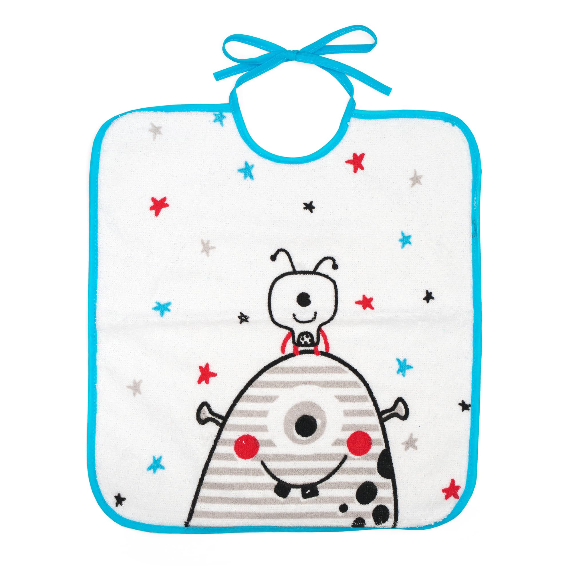 Ti TIN Pack 4 Baberos Bebé Impermeables 36x33 cm, +12 Meses | Rizo de Algodón Suave, Absorvente, Forro de Vinilo, Cierre con Cintas, Lavadora y Secadora, Ideal Guardería