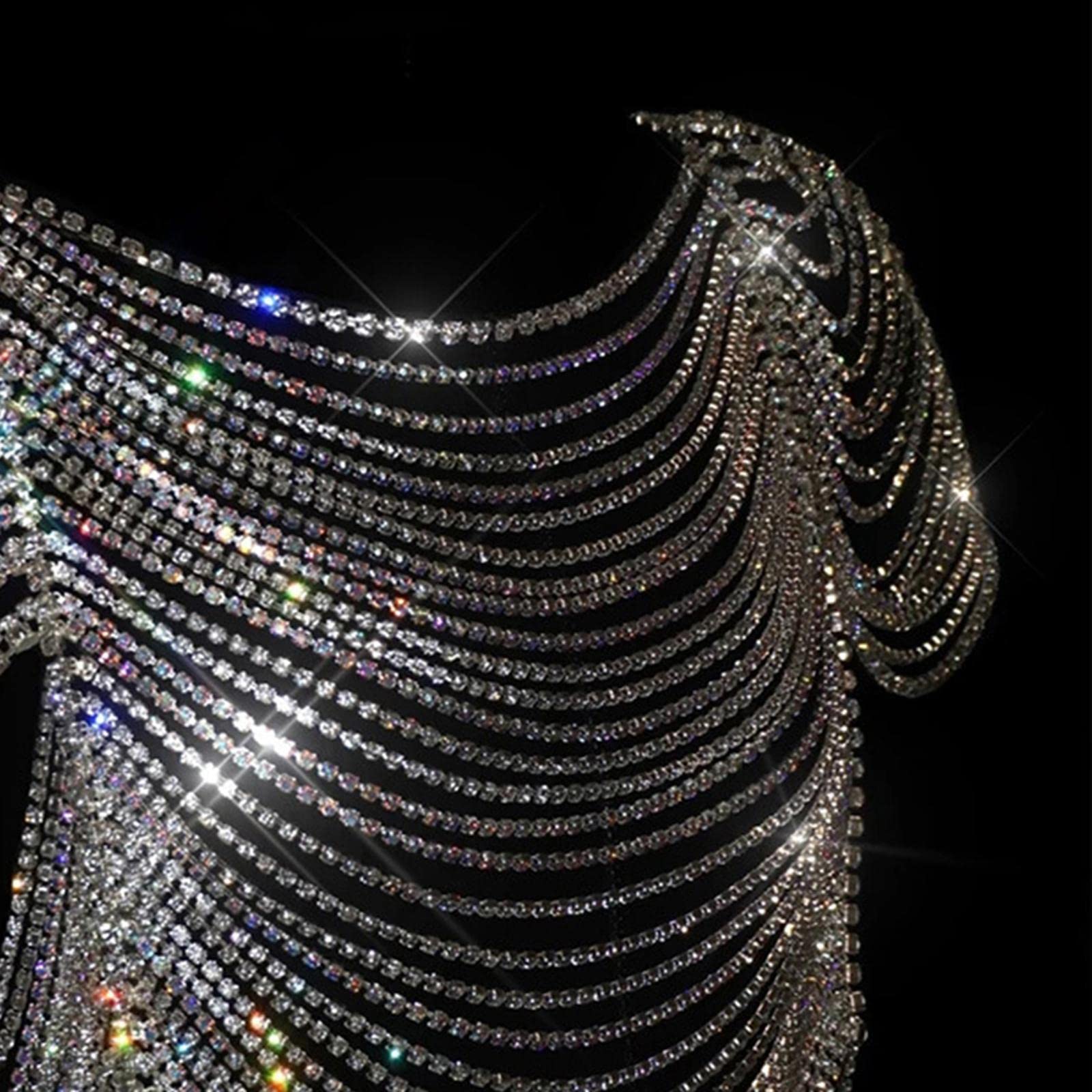 Glitzerndes Top, Hals, Rücken Und Ketten Schmuckstück für Den Nachtclub, Mehrlagig, Modisch, Ideal für, Partys Und Make Up, Silber