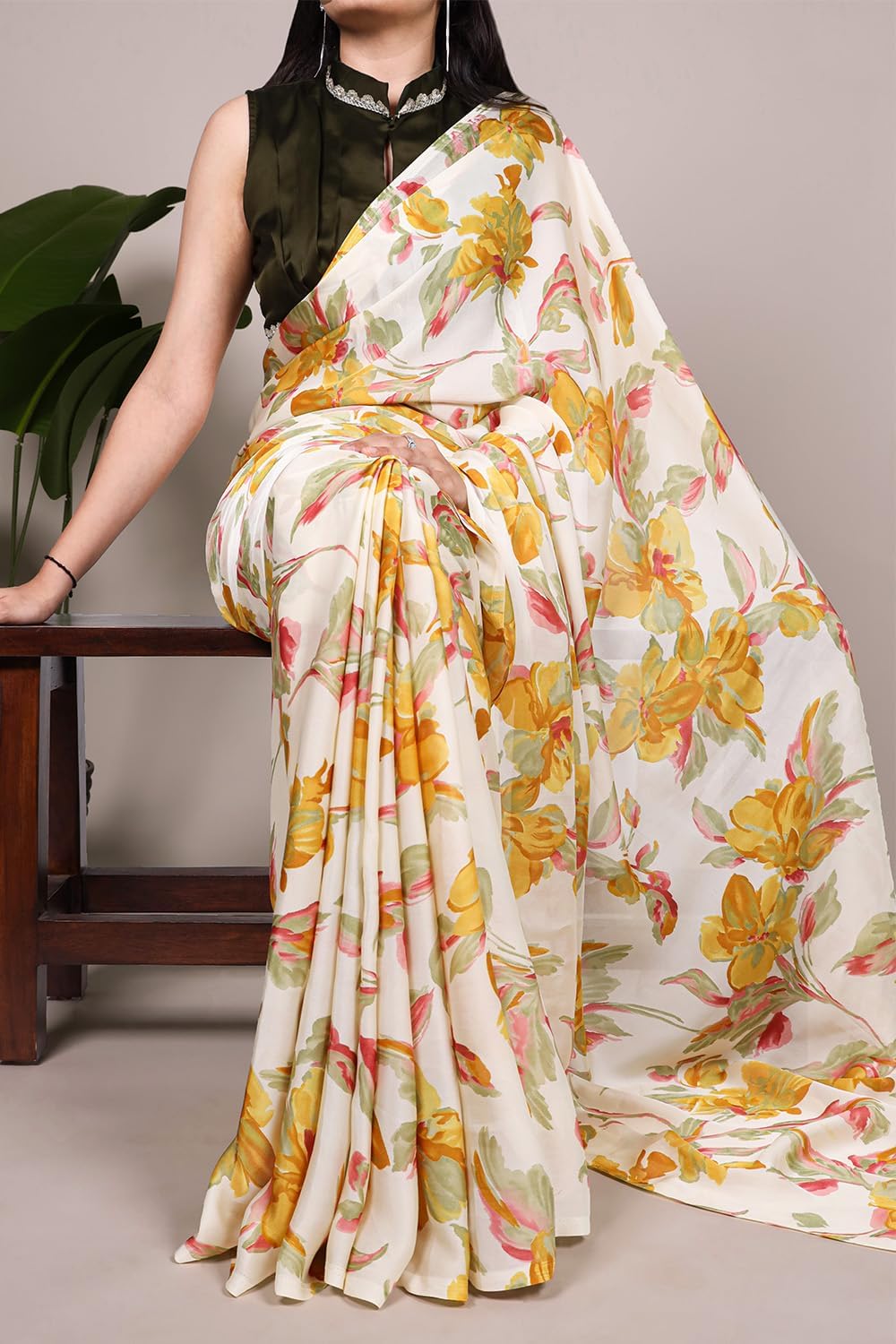 MOHIT CREATIONS Women's Wear Satin Silk & Floral Printed Indian Ethnic Unstitched Blouse Piece