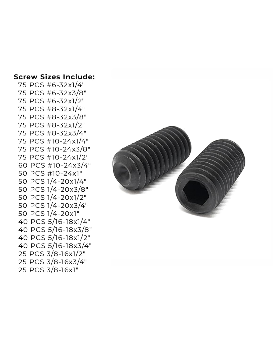 Alloy Steel Cup Point Allen Socket Set Screw Coarse Thread Black Oxide Assortment - 1396 Pieces