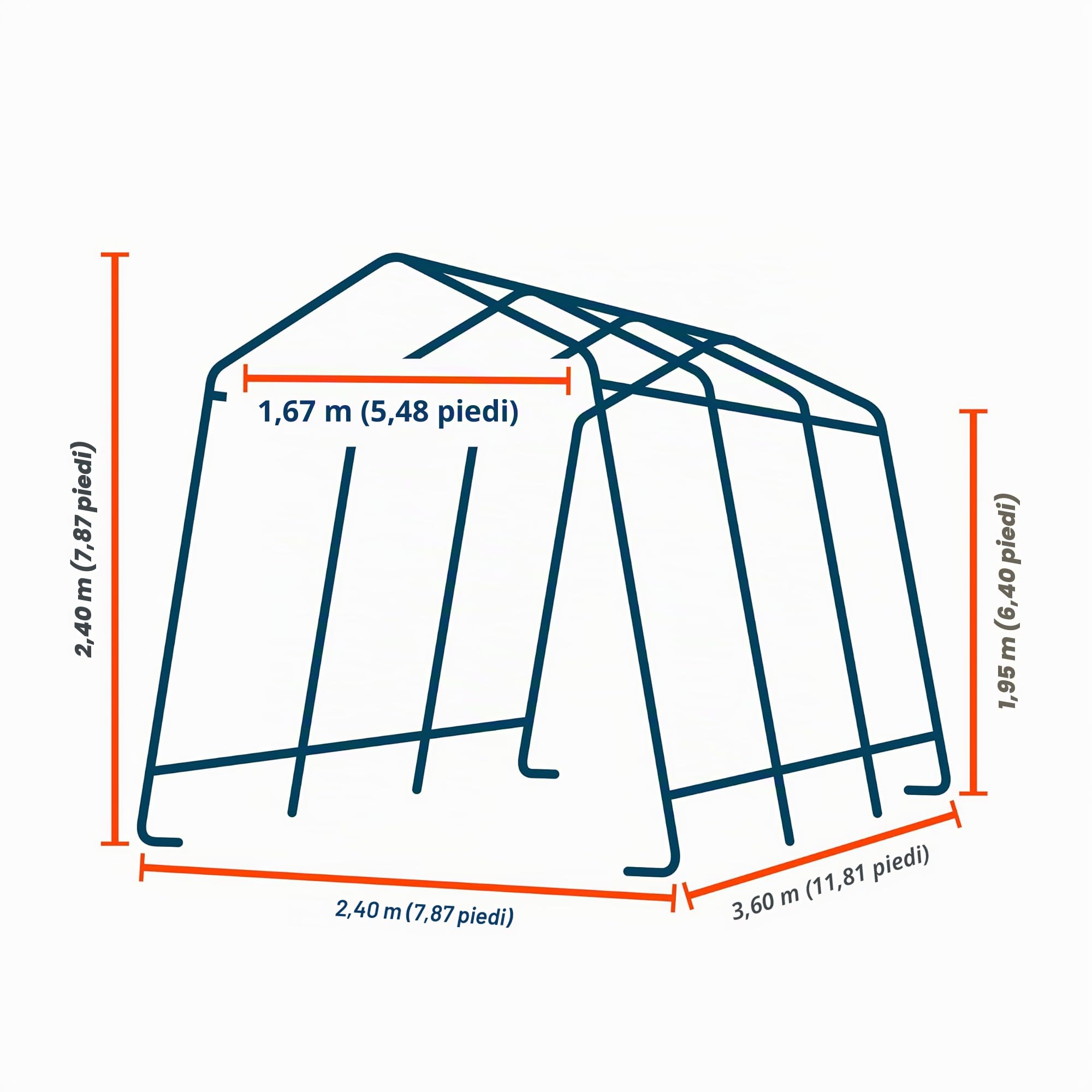 TOOLPORT Tendone Garage 2,4 x 3,6 m verde scuro, Costruzione Stabile in Acciaio con Telo PE Garage per Bicicletta