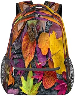 Mochila colorida de outono para mulheres e homens, mochila de viagem para laptop, impermeável, folha de bordo para outono, mochila de livros com vários bolsos, mochila casual para escola, acampamento, caminhada, trabalho, Multicor, Medium