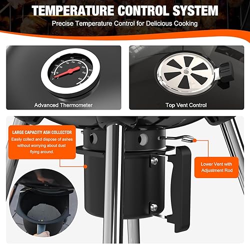 Miniatura 7 de Parrilla de carbón prémium de 22 pulgadas, parrilla de barbacoa de hervidor, parrillas para ahumar más de 500 pulgadas cuadradas, espacio de cocción