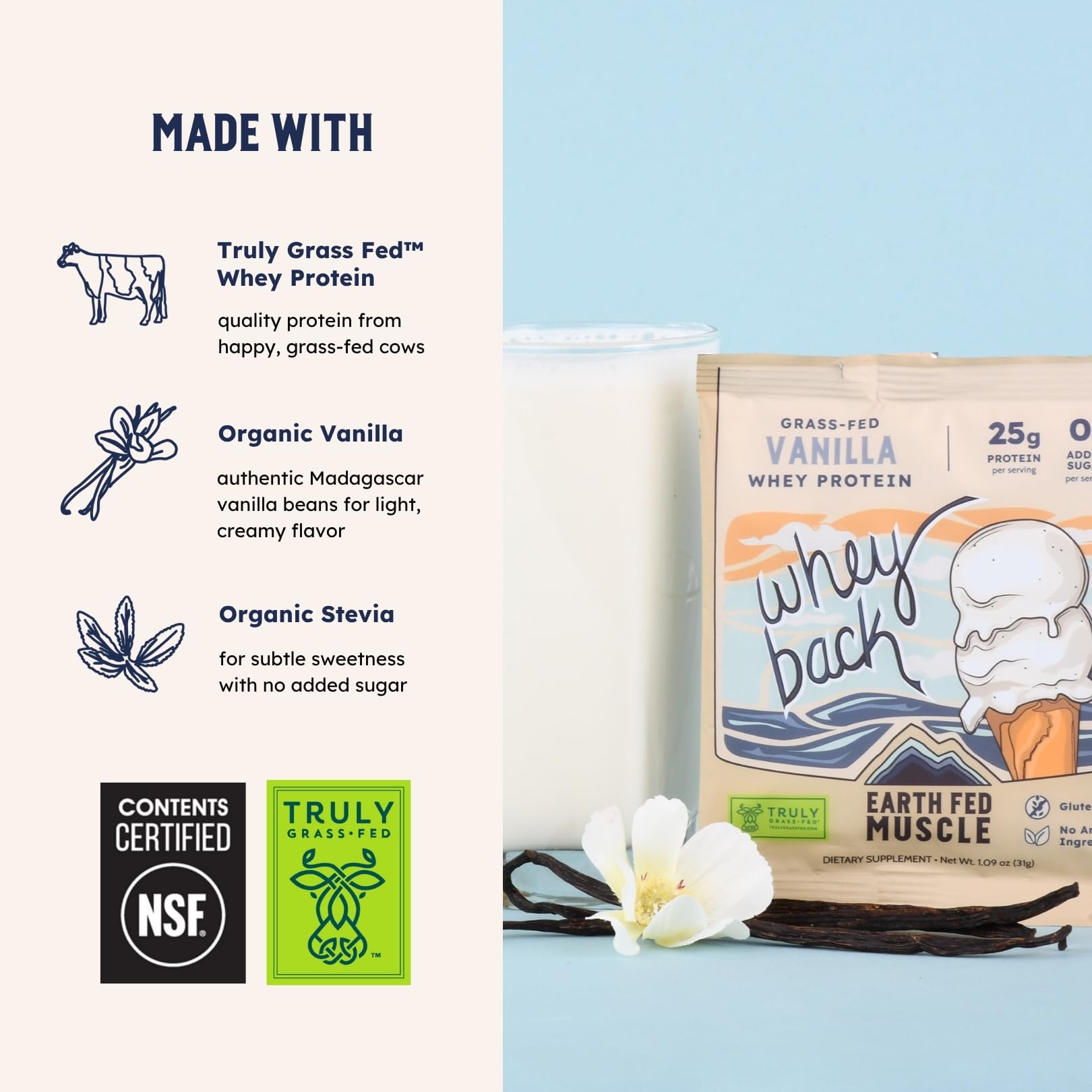 Earth Fed Muscle Whey Back Vanilla Whey Protein Isolate, Single Serve — Amazon image 4