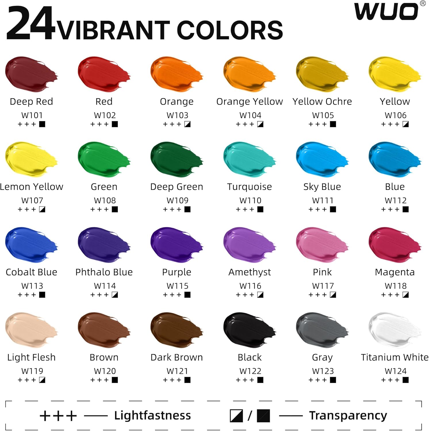 WUO 24 Colors Professional Large Acrylic Paint Set, 8.45oz/250ml Bottles, Rich Pigments Bulk Art Supplies for Adults Artist Beginners on Canvas Wood Fabric Ceramic Rock Crafts, with Spatula & Sponge