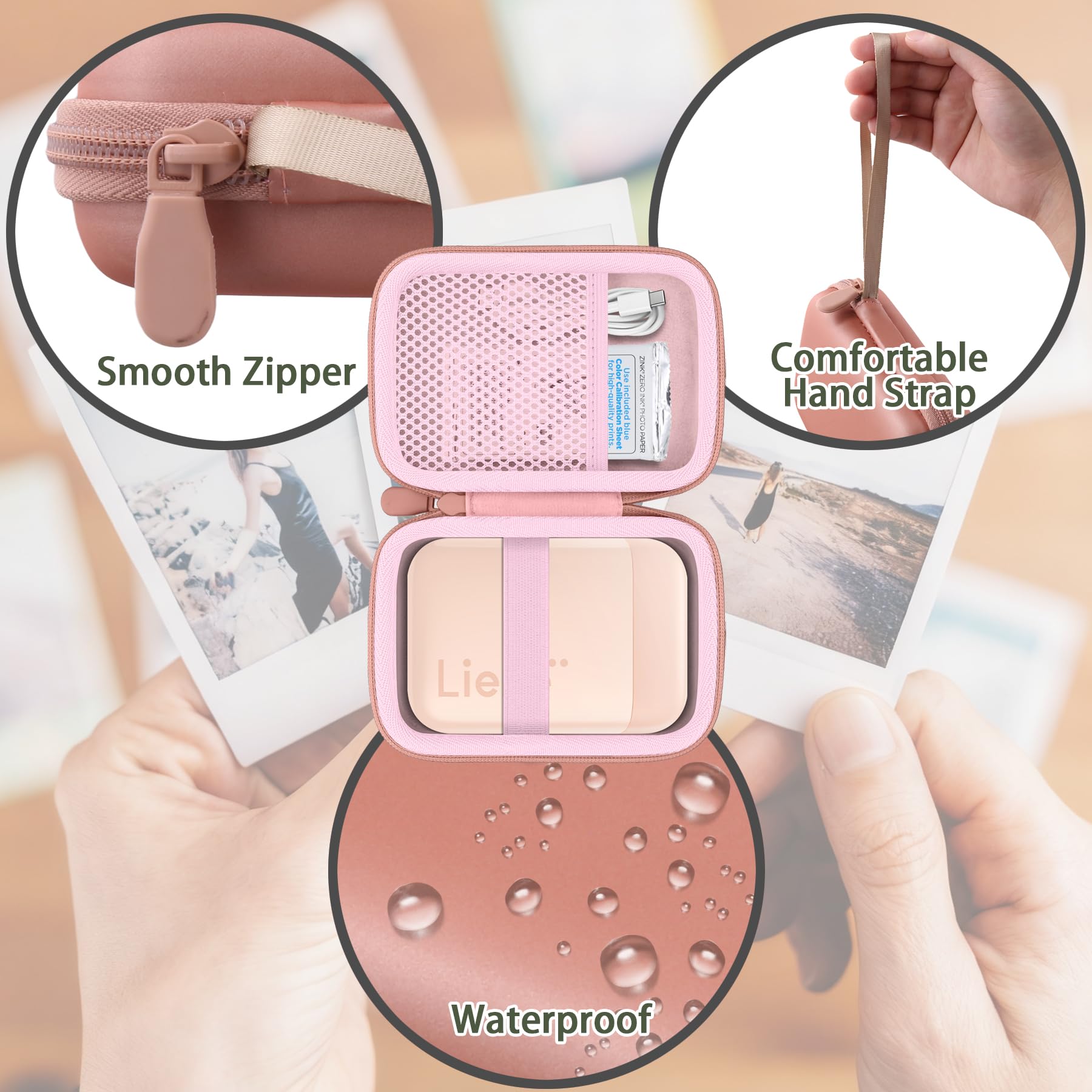 Robuste Transporttasche für den Liene 2x3 Zoll Mini-Sofortbild-Fotodrucker (tragbar, Farb- und Schwarzweißdruck), rosa Tasche