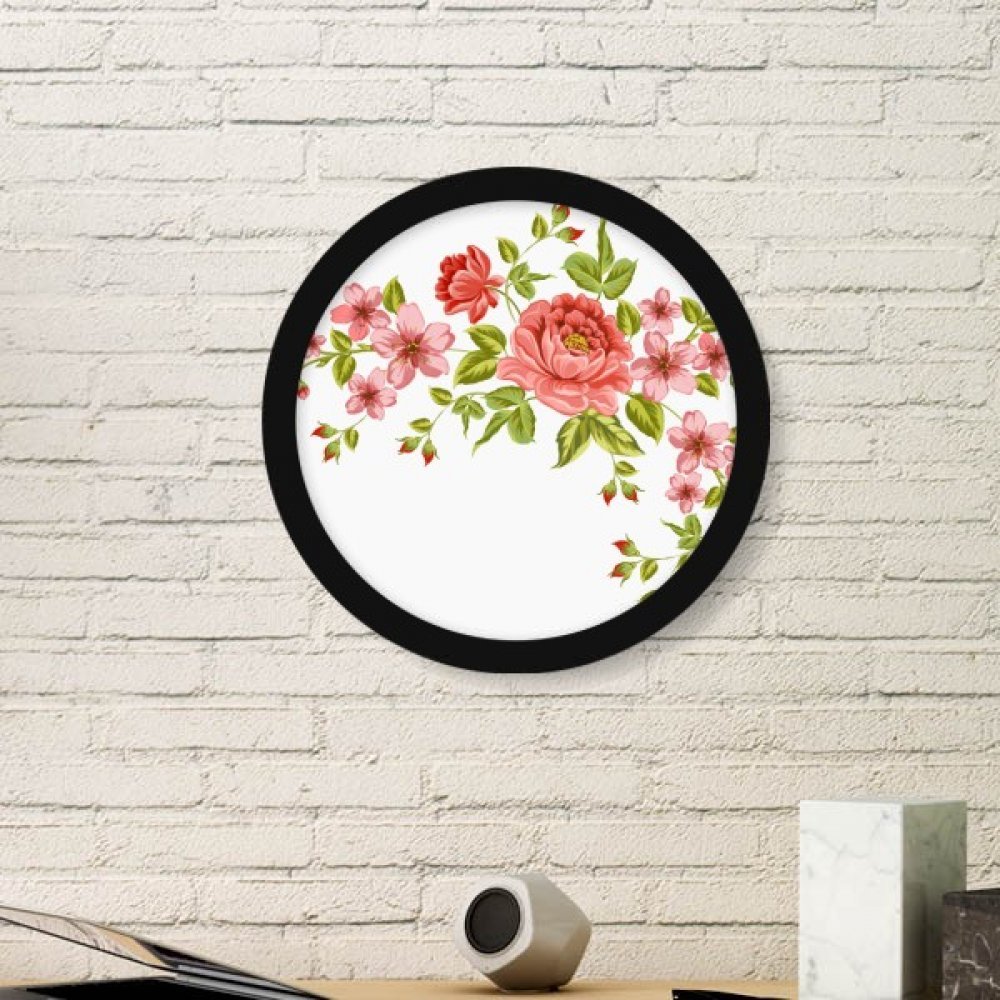 Peintures de fleurs roses rouges et cadre d'art rond noir pour mur