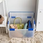 IRIS USA WeatherPro 56.8 L Heavy Duty Organizer Tote, 3 Pack, Gasket Seal Storage Box with Secure Latches, Stackable Plastic Bin for Garage, Moving, Basement and Seasonal Items, Clear/Blue