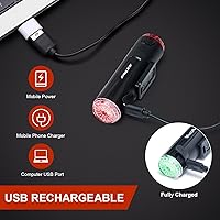 Vista 7 de JINKEY Luz delantera y trasera para casco de bicicleta, 2 en 1, recargable por USB, luz LED y luz trasera, IP66 impermeable, 5 modos de advertencia