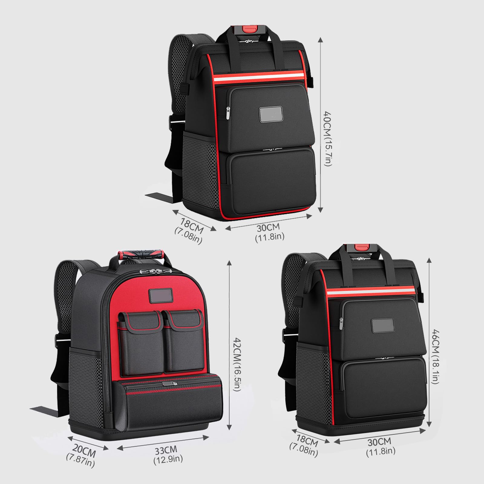 Zaino per utensili da lavoro, ampia apertura superiore, tasche esterne multiple per chiavi e cacciaviti, organizzazione di facile accesso, organizzazione aperta e comodo zaino