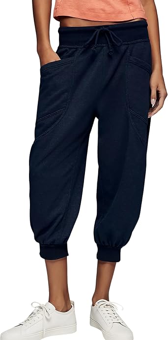 Eutten Womens Capri Pants Drawstring Cropped Joggers with Pockets Cinch Bottom Elastic Waist Capri Sweatpants