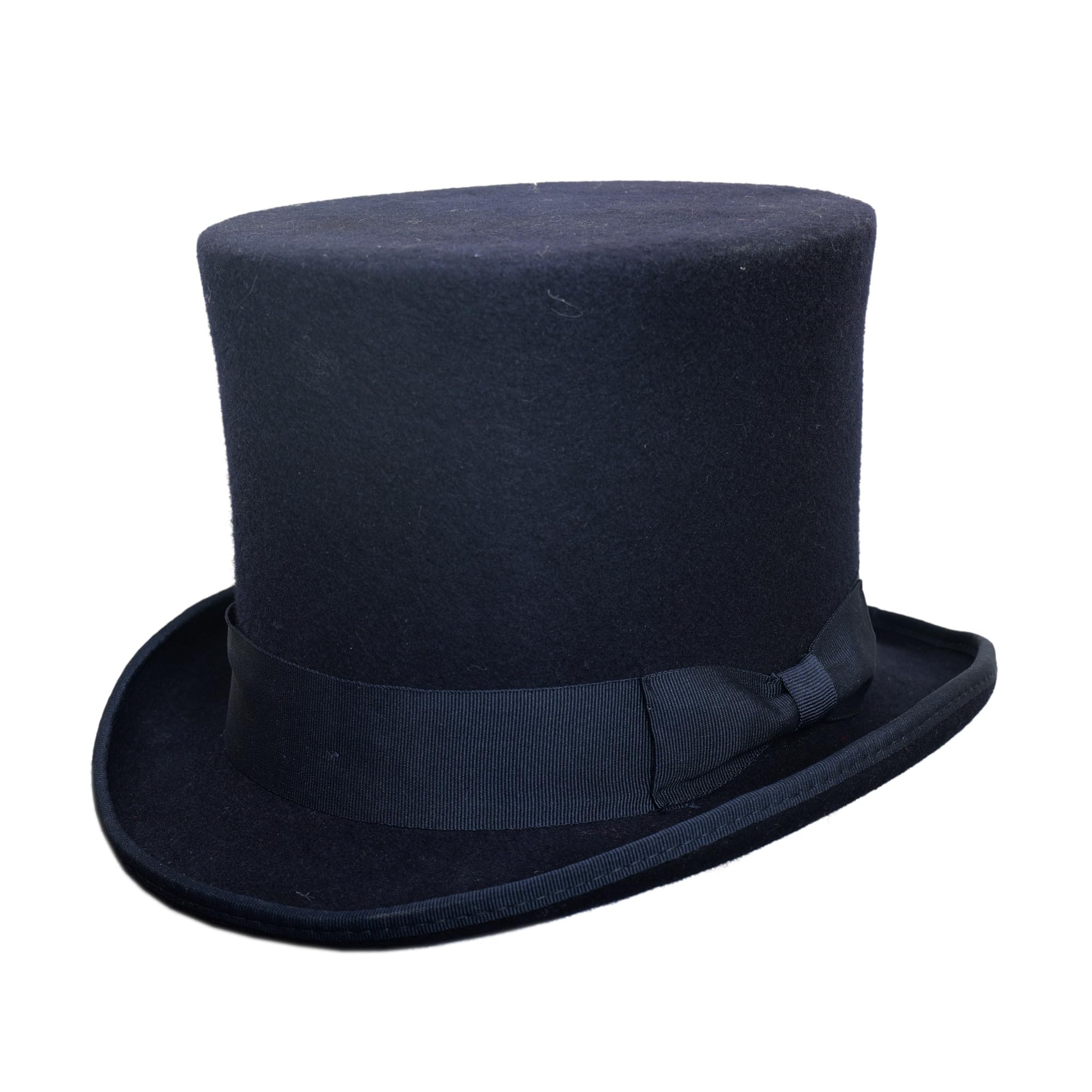 Handmade Pure Wool Top Hat for Men Satin Lined Topper Hat Mens Tophat Christmas Costume Cap, Wool Felt Top Hats for Men | Removeable Feather, High Crown & with Satin Lining (M,Navy)