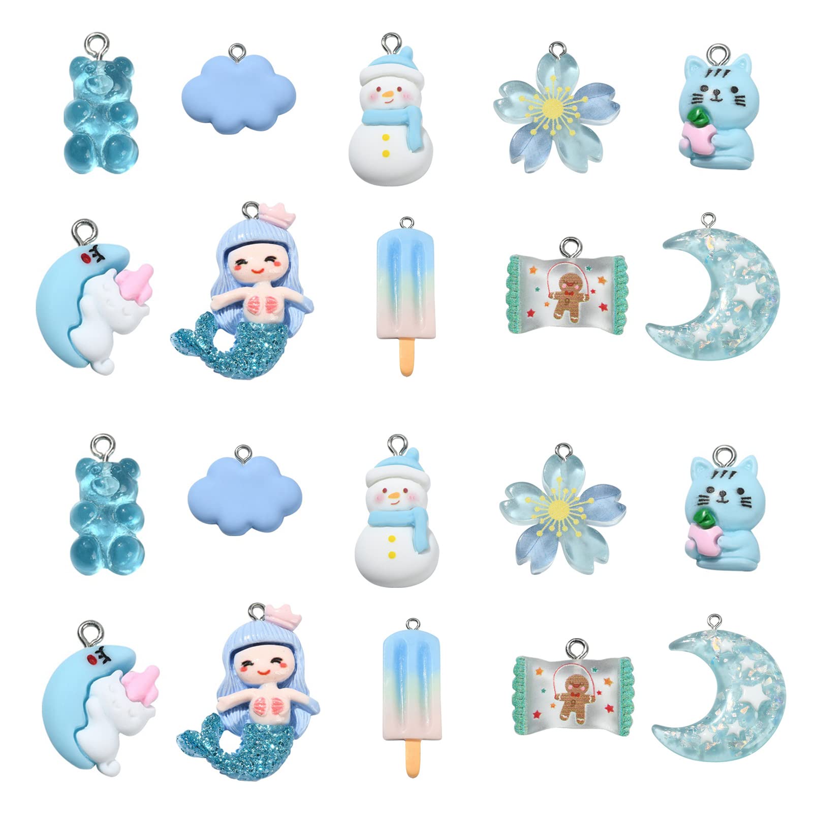 Ipotkitt 30 Pcs Mixed Shapes Blue Dangle Charms for DIY Crafts Jewelry Making