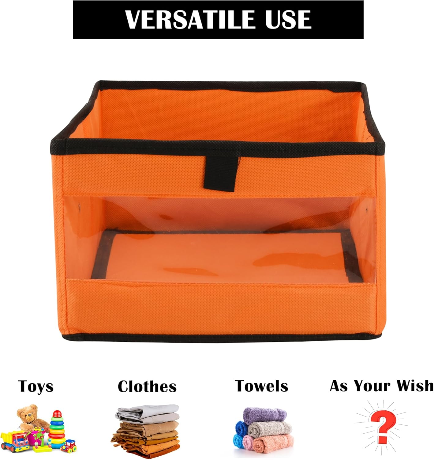 (Pack of 2) Storage Box | Wardrobe Organizer | Foldable Storage Organizer with Transparent Window | Closet Drawer Organizer for Saree, Shirts, Blankets, Books & Toys | Orange