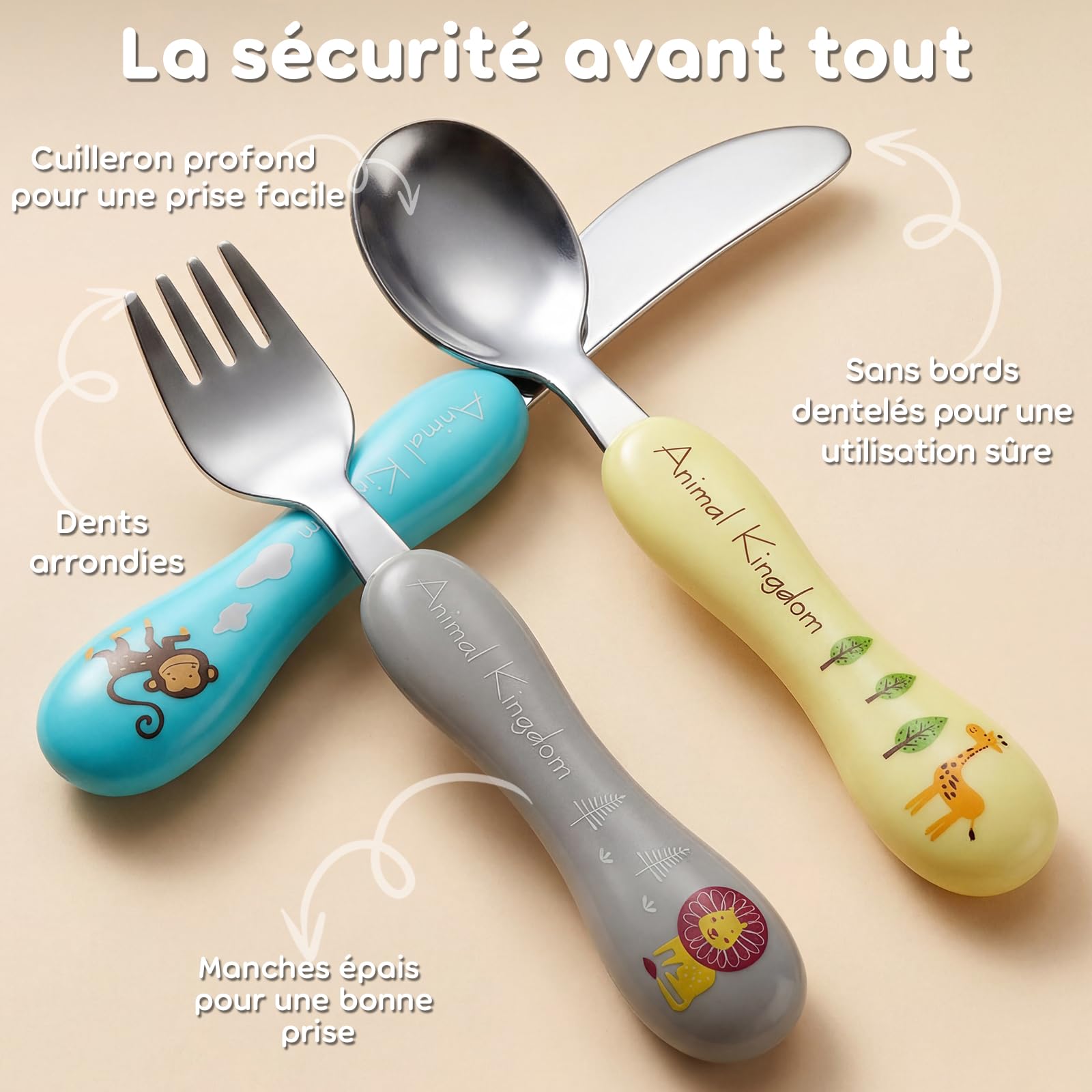 Lehoo Castle Couverts Enfant 6 Pièces, Couverts pour Bébé, 2 x Cuillères, 2 x Fourchettes, 2 x Couteaux, Set Couvert Bebe pour Garçons Filles