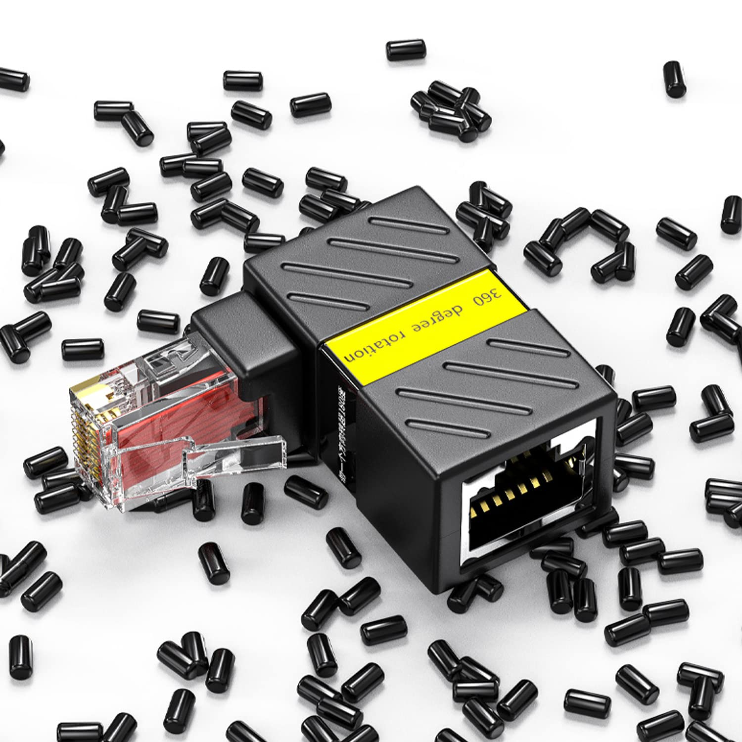 Lot de 2 adaptateurs d'extension Ethernet LAN RJ45 mâlet vers femelle, Cat5 Cat5e Cat6 Noir
