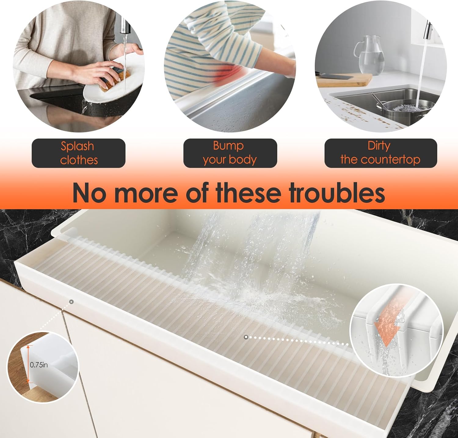 Sink Edge Protectors for Kitchen Sink, Silicone Sink Splash Guard for Kitchen and Bathroom, Protect Countertop from Scratch, Stain, Splash, Kitchen Sink Protector Stainless Steel, Granite, Quartz