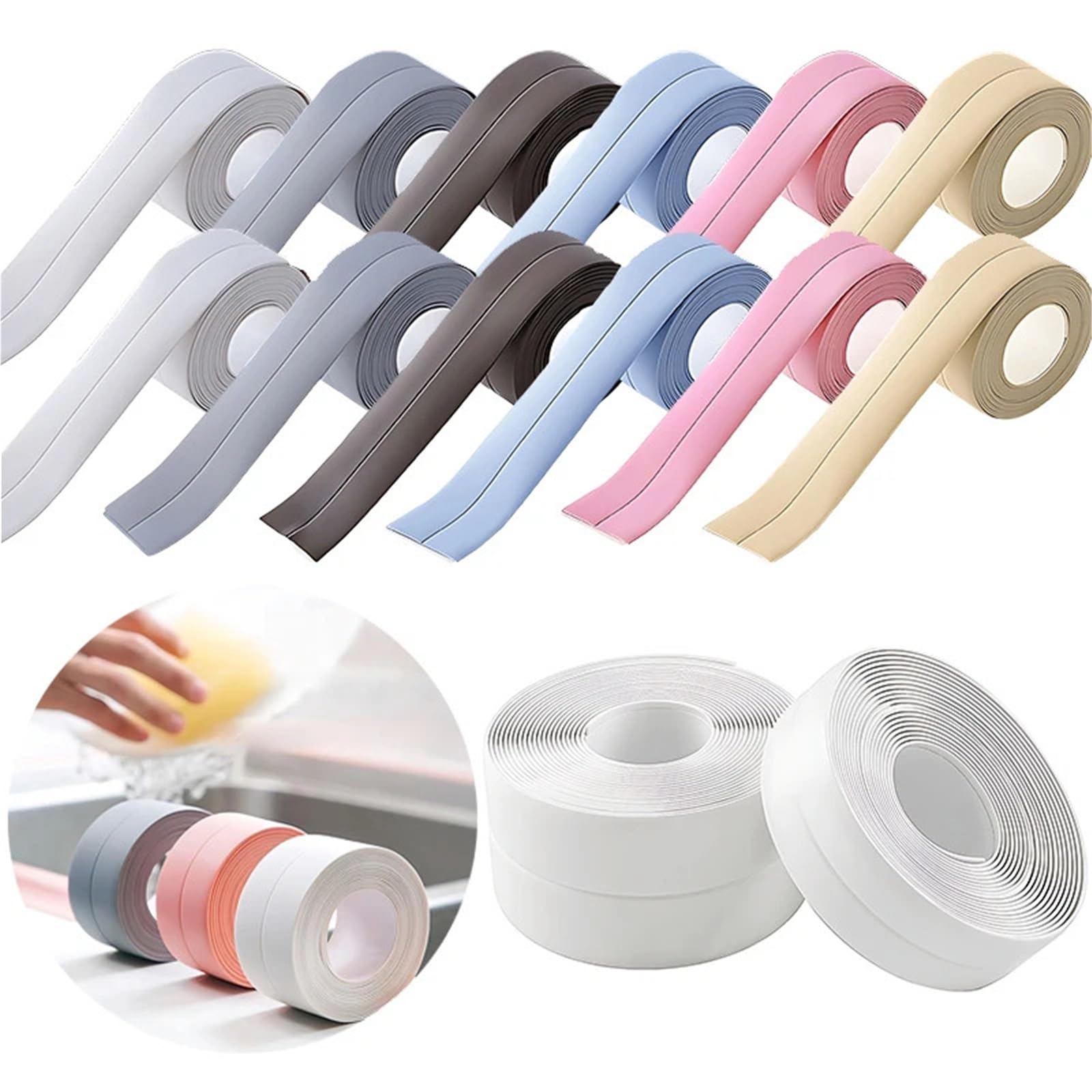 Nastro sigillante, 2 Rotoli di Nastro Adesivo da Parete for Bagno, Larghezza 3,8 cm, Dimensioni L, Nastri sigillanti autoadesivi(Yellow)