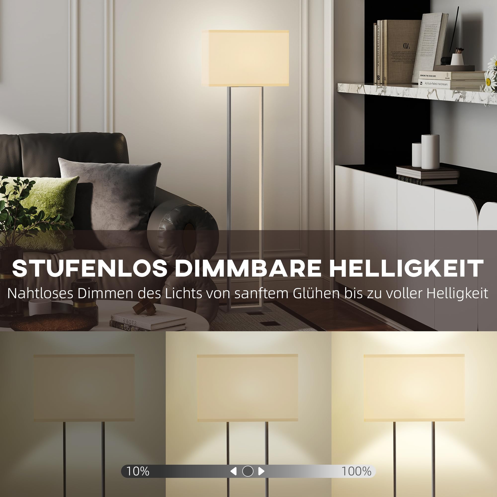 HOMCOM LED Stehlampe Wohnzimmer Stehleuchte mit Leinen-Lampenschirm, minimalistische Standleuchte Nachtleuchte für Schlafzimmer Weiß