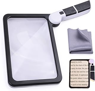 Magnifying Glass with Light, 5X Folding Handheld Large Rectangle Reading Magnifier with Dimmable for Macular Degeneration, Seniors Reading, Close Work, Lighted Gift for Low Visions (5X)