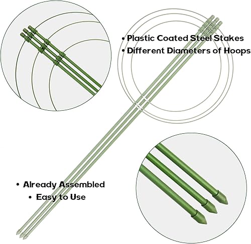 Miniatura 5 de Paquete de 3 jaulas de tomate para jardín, 18 pulgadas, estaca para plantas de enrejado de pepino con anillos ajustables para verduras, flores,