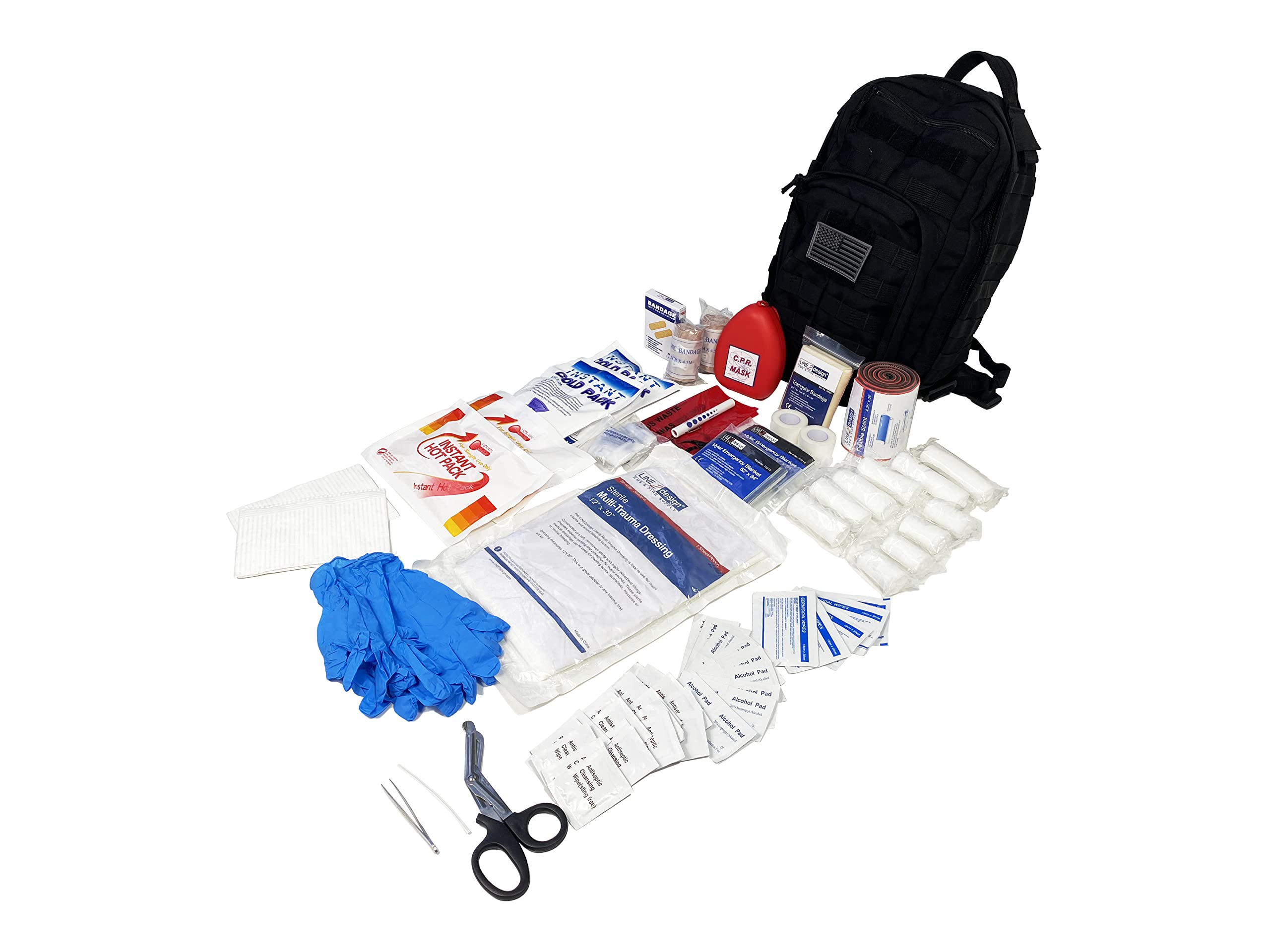 LINE2design Kit completo de bolsa Molle, kit de primeros auxilios de supervivencia de emergencia, bolsas de rescate de seguridad avanzada al aire libre, suministros médicos, mochila táctica militar