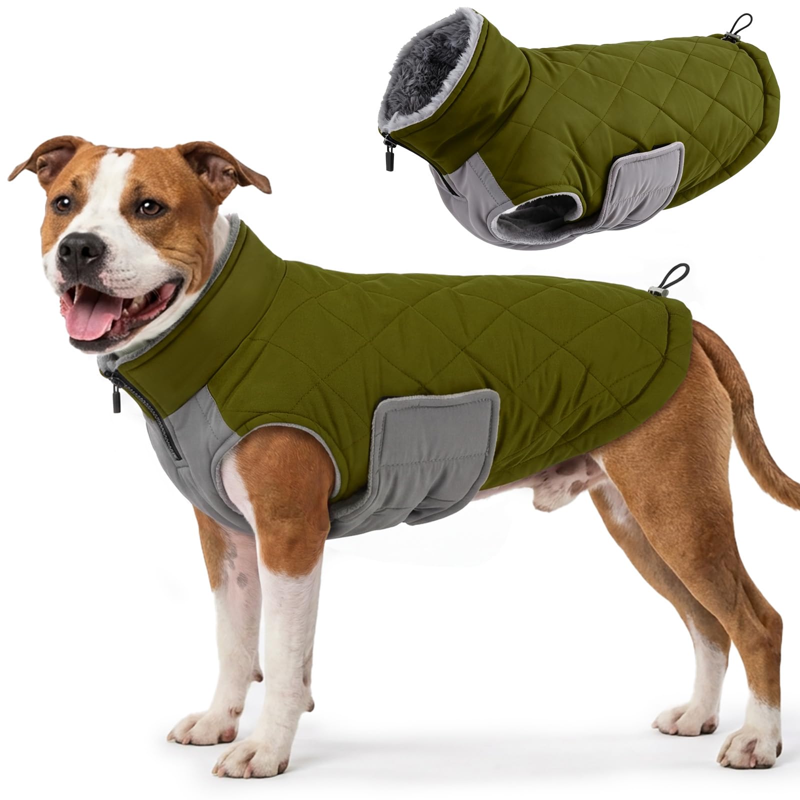 Lelepet Dog Coat, Winter Fleece Lined Jacket for Dogs, Army Green L