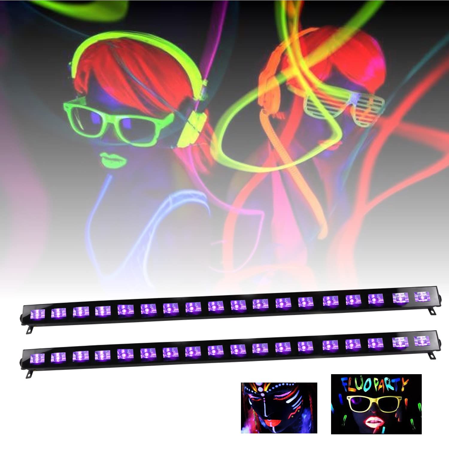 Ibiza light - Pack de 2 Barres Ultraviolets LED-UVBAR18 Puissante 18x3 W UV - DJ Soirée Fête Annimation Anniversaire Fluo Blanc Lumière Noire Mariage Discothèque