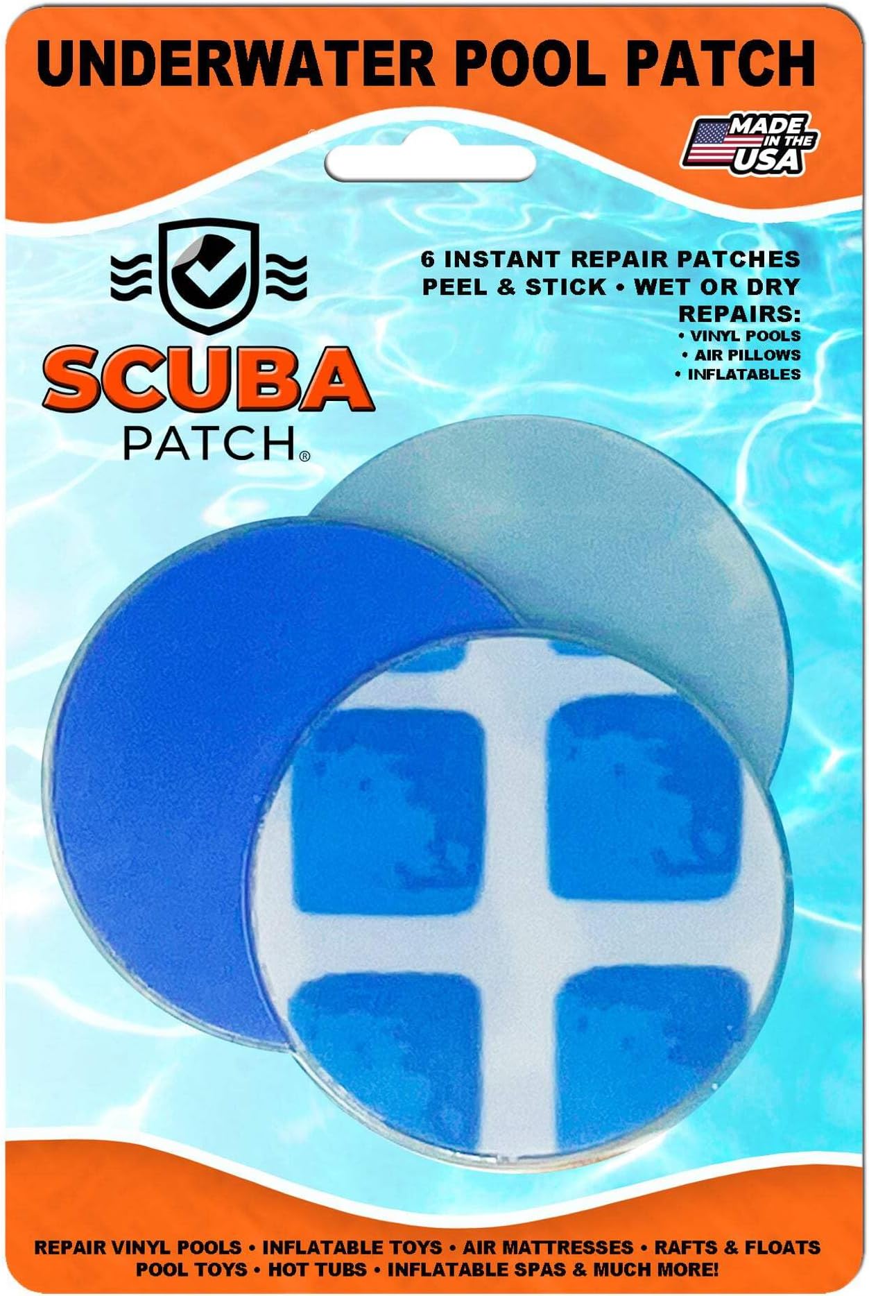Scuba Patch Heavy Duty Underwater Liner Patches; Set of Six | Heavy Duty | Instant | Waterproof | Glue-Less | Peel and Stick | Swimming Liner Repair Patches