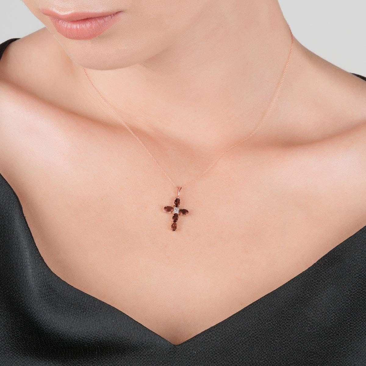 Galaxy Gold GG 14k Rose Gold 18" Necklace with Garnet Cross Pendant - Image 2