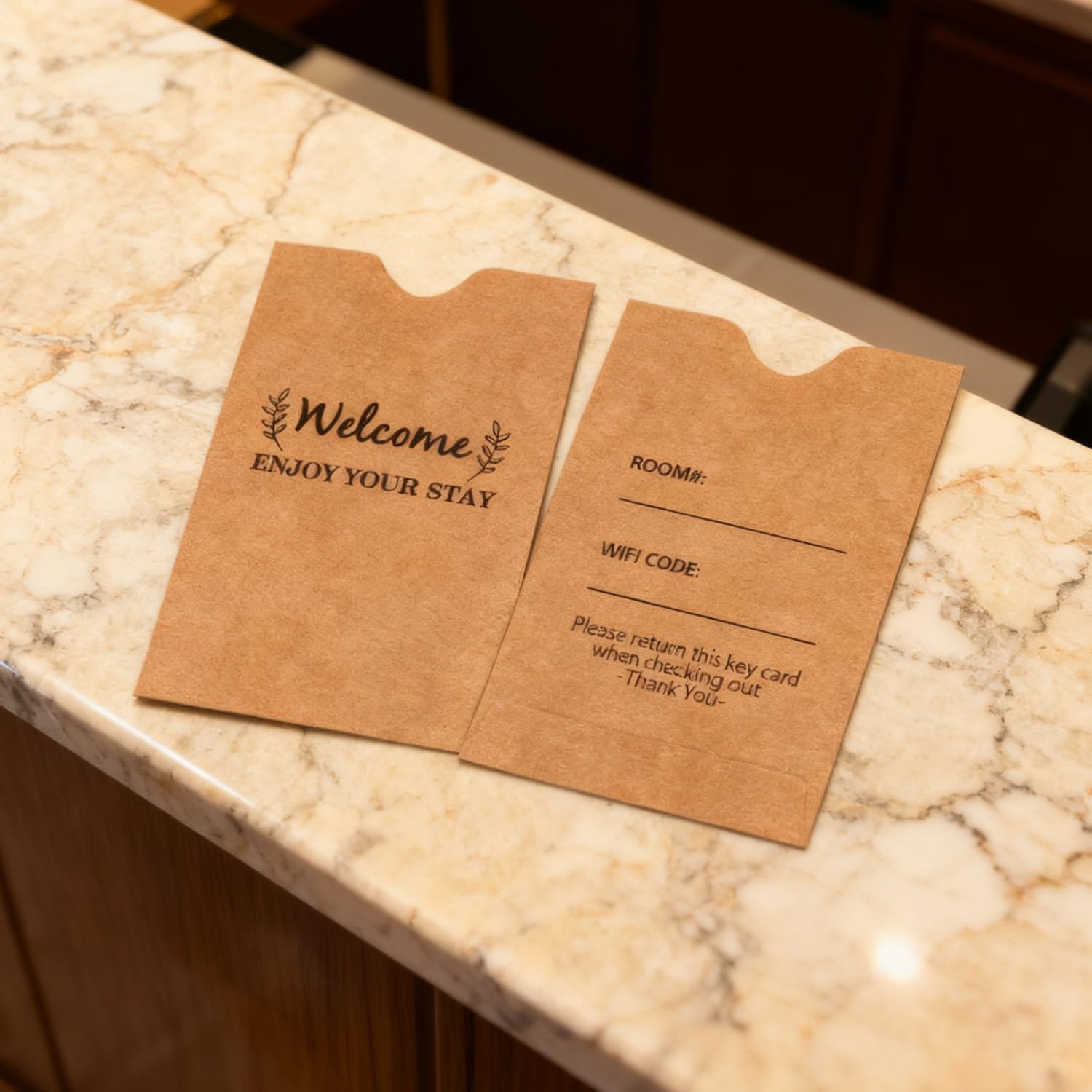 Custodia per chiavi da hotel in carta kraft, buste per tessere chiave dell'hotel di benvenuto, buste per tessere chiave dell'hotel, protezioni per carte di credito, copertine per carte regalo, goditi