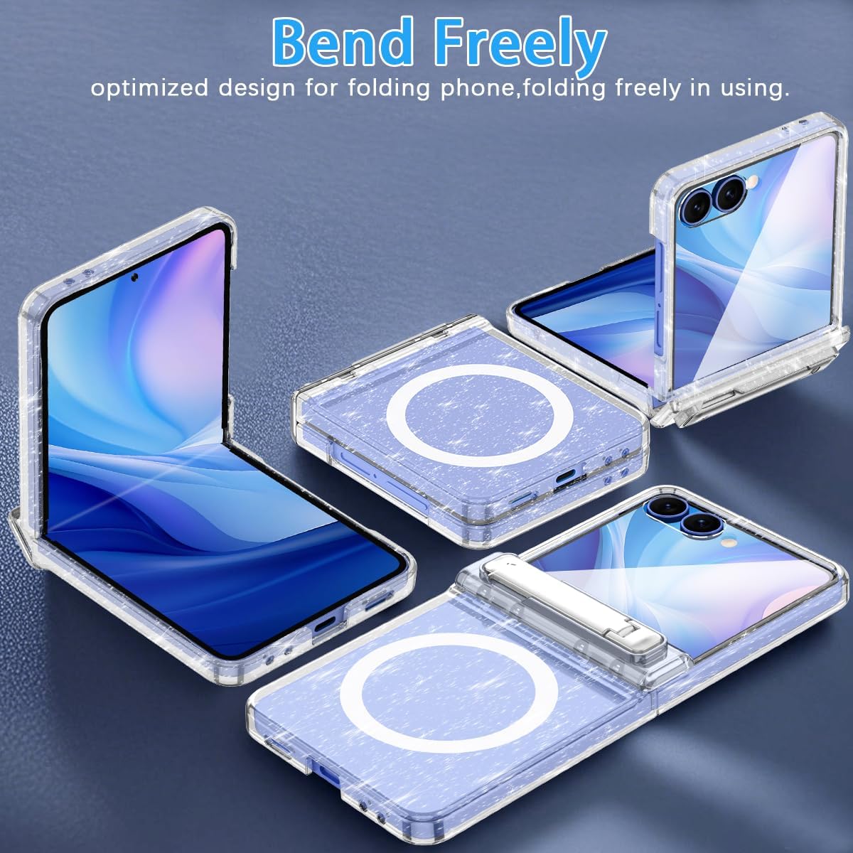 for Galaxy Z Flip 7 Case, [Compatible with MagSafe][Built-in Screen Protector][Kickstand][Hinge Protection], Hard PC Slim Fit Shockproof Protective Case for Samsung Galaxy Z Flip 7, Clear