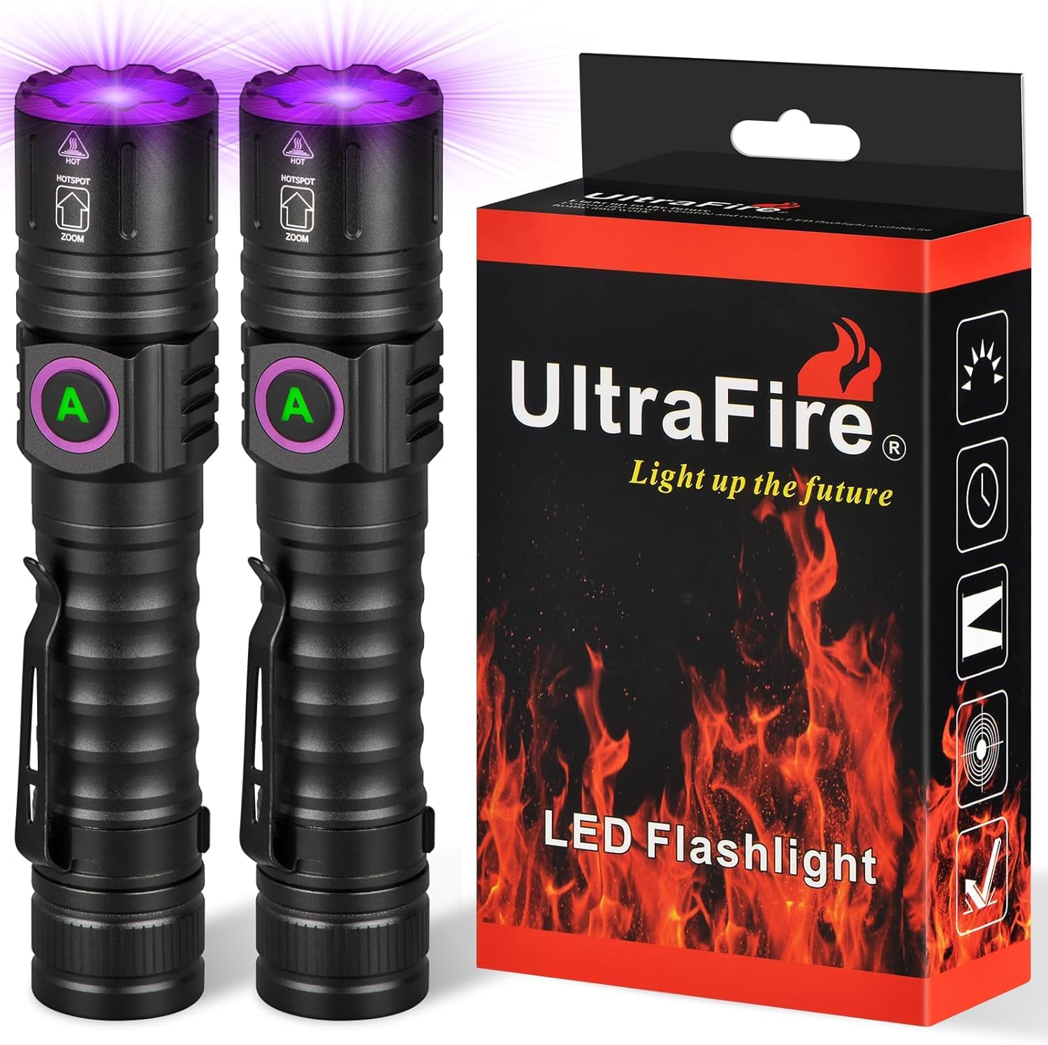 ULTRAFIRE Rechargeable UV Torch 395nm Zoomable Blacklight, Small UV Light Ultraviolet LED Flashlight for Resin Curing, Pet Urine Stains, Fluorescence Detection, Scorpion Hunting (2 Pack)
