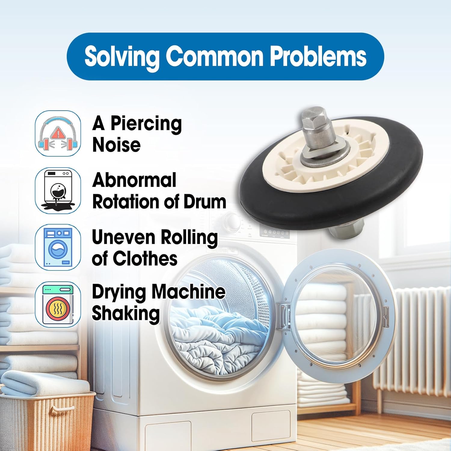 4 Pcs Dryer Drum Roller Repair Kit with Belt & Idler Pulley Assembly Replace WE03X10008 WE12X10011 WE12X10013 Fit for GE Dryer PTDN800EM0WW PTDN800GM0WW PTDN805EM0MS PTDN805GM0MS